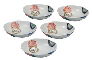 日本の伝統工芸品【九谷焼】 5.5号小鉢揃 色絵丸紋   (K9-231) (K8-202)