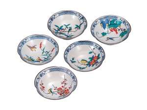 日本の伝統工芸品【九谷焼】 4.5号小鉢揃 花鳥絵変り   (K9-229) (K8-211)