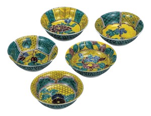 日本の伝統工芸品【九谷焼】 4号小鉢揃 吉田屋絵変り   (K9-236) (K8-214)