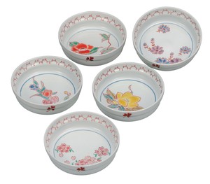 日本の伝統工芸品【九谷焼】 4.8号小鉢揃 草花絵変り  澤田郁美 (K9-241) (K8-221)