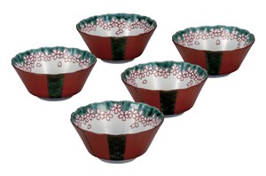 日本の伝統工芸品【九谷焼】 3.5号小鉢揃 朱巻花小紋  宮本晄 (K9-249) (K8-228)