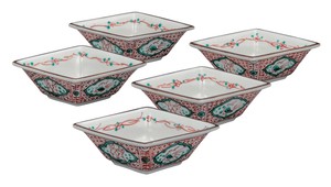 日本の伝統工芸品【九谷焼】 5号小鉢揃 赤絵間取   (K9-252) (K8-232)