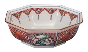 日本の伝統工芸品【九谷焼】 K8-250  5.5号鉢 瓔珞赤絵
