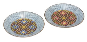 日本の伝統工芸品【九谷焼】 K8-368  5.2号ペア皿 石畳