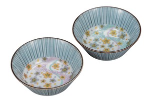 日本の伝統工芸品【九谷焼】 4.5号ペア鉢 曲水花   (K9-379) (K8-381)