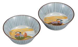 日本の伝統工芸品【九谷焼】 K8-382  4.5号ペア鉢 金彩おしどり