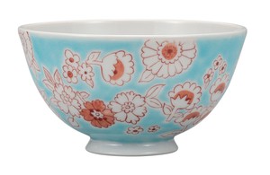 日本の伝統工芸品【九谷焼】 軽量飯碗 フラワーシャワー　水色   (K9-474) (K8-431)