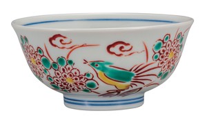 日本の伝統工芸品【九谷焼】 K8-438  飯碗 赤呉須菊鳥