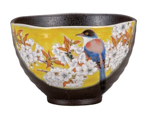 日本の伝統工芸品【九谷焼】 K8-451  茶漬碗 吉田屋山桜に鳥