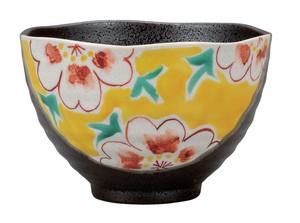 日本の伝統工芸品【九谷焼】 茶漬碗 花紋（黄色）  澤田郁美 (K9-500) (K8-453)