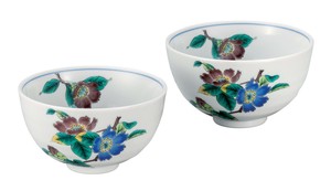 日本の伝統工芸品【九谷焼】 組飯碗 山茶花   (K9-519) (K8-459)