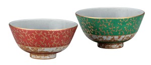 日本の伝統工芸品【九谷焼】 組飯碗 金唐草   (K9-517) (K8-460)
