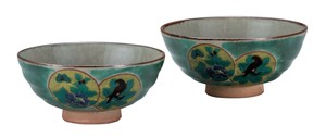 日本の伝統工芸品【九谷焼】 組飯碗 グリーン丸紋   (K9-539) (K8-475)