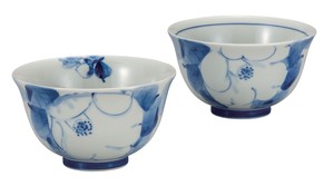 日本の伝統工芸品【九谷焼】 K8-479  組飯碗 白椿  紅椿窯