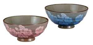 日本の伝統工芸品【九谷焼】 K8-480  組飯碗 銀彩山茶花