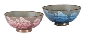 日本の伝統工芸品【九谷焼】 組飯碗 銀彩山茶花   (K9-532) (K8-480)