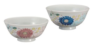 日本の伝統工芸品【九谷焼】 K8-481  組飯碗 花はな