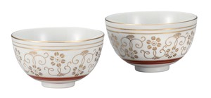 日本の伝統工芸品【九谷焼】 組飯碗 白粒鉄仙   (K9-546) (K8-487)