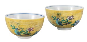 日本の伝統工芸品【九谷焼】 組飯碗 吉田屋花鳥   (K9-553) (K8-493)