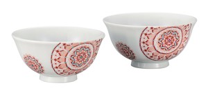 日本の伝統工芸品【九谷焼】 組飯碗 赤絵丸紋  大志窯 (K9-555) (K8-498)