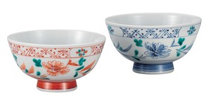 日本の伝統工芸品【九谷焼】 組飯碗 色呉須花渕小紋   (K9-569) (K8-501)