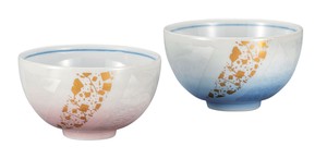 日本の伝統工芸品【九谷焼】 組飯碗 銀彩金チラシ   (K9-574) (K8-504)