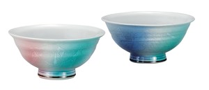 日本の伝統工芸品【九谷焼】 組飯碗 二色銀彩  北村利夫 (K9-575) (K8-512)