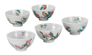 日本の伝統工芸品【九谷焼】 5客軽量飯碗 花鳥絵変り   (K9-579) (K8-517)