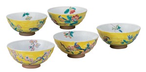 日本の伝統工芸品【九谷焼】 5客飯碗 吉田屋花鳥絵変り   (K9-580) (K8-518)