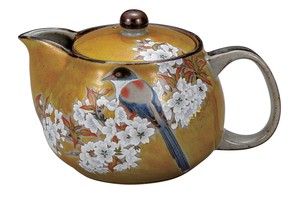 日本の伝統工芸品【九谷焼】 ポット急須 吉田屋山桜に鳥 網付  (K9-634) (K8-567)