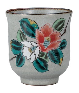 日本の伝統工芸品【九谷焼】 湯呑 紅白山茶花   (K9-680) (K8-603)