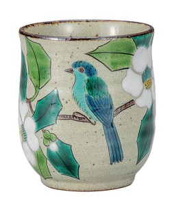 日本の伝統工芸品【九谷焼】 湯呑 白椿に鳥   (K9-688) (K8-615)