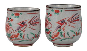 日本の伝統工芸品【九谷焼】 組湯呑 赤絵   (K9-746) (K8-665)