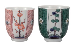 日本の伝統工芸品【九谷焼】 組湯呑 割取松竹梅  銀泉窯 (K9-802) (K8-724)