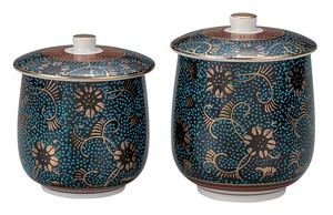 日本の伝統工芸品【九谷焼】 蓋付組湯呑 青粒鉄仙   (K9-808) (K8-728)