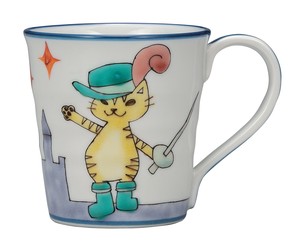 日本の伝統工芸品【九谷焼】 マグカップ 長靴をはいた猫  岡田絹代 (K9-967) (K8-876)