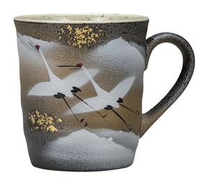 日本の伝統工芸品【九谷焼】 マグカップ 金箔群鶴  山田登陽志 (K9-975) (K8-885)