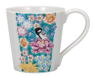 日本の伝統工芸品【九谷焼】 マグカップ 小鳥花詰  新川敦子 (K9-997) (K8-899)