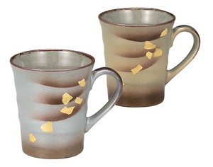 日本の伝統工芸品【九谷焼】 ペアマグカップ 金銀彩   (K9-1040) (K8-923)