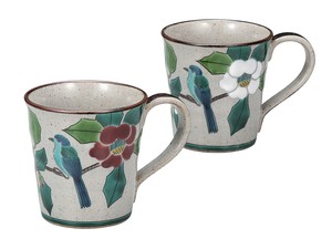 日本の伝統工芸品【九谷焼】 ペアマグカップ 椿に鳥   (K9-1028) (K8-935)