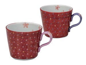 日本の伝統工芸品【九谷焼】 ペアマグカップ 朱巻小花  河村澄香 (K9-1063) (K8-966)