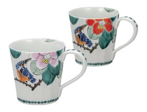 日本の伝統工芸品【九谷焼】 ペアマグカップ 椿に翡翠  福田良則 (K9-1071) (K8-974)
