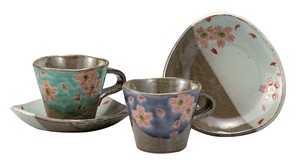 日本の伝統工芸品【九谷焼】 ペアコーヒー 桜  岡田絹代 (K9-1104) (K8-1008)
