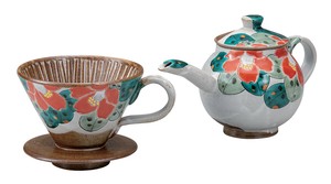 日本の伝統工芸品【九谷焼】 ドリッパー付ポット 椿  福田良則 (K9-1118) (K8-1022)