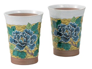 日本の伝統工芸品【九谷焼】 ペアフリーカップ 吉田屋波牡丹   (K9-1183) (K8-1082)