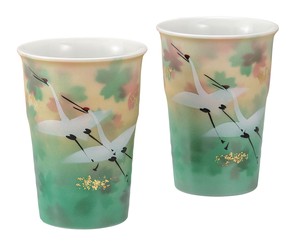 日本の伝統工芸品【九谷焼】 ペアフリーカップ 金箔花群鶴  山田登陽志 (K9-1194) (K8-1087)