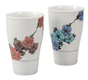 日本の伝統工芸品【九谷焼】 ぺアフリーカップ 花木  岡田絹代 (K9-1188) (K8-1089)