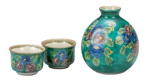 日本の伝統工芸品【九谷焼】 晩酌揃 グリーン椿   (K9-1249) (K8-1164)