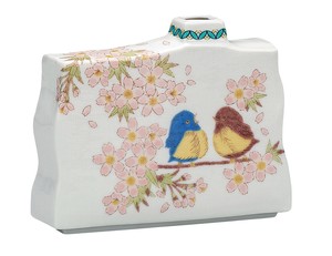 日本の伝統工芸品【九谷焼】 5号一輪生 花福雀   (K9-1295) (K8-1209)