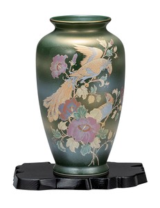 日本の伝統工芸品【九谷焼】 8号寸胴花瓶 オリベ鳳凰 台付  (K9-1337) (K8-1235)